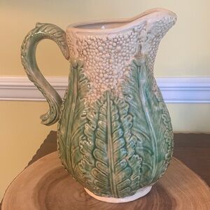 Vintage Majolica Cabbage Leaf/Cauliflower Design 10” Pitcher